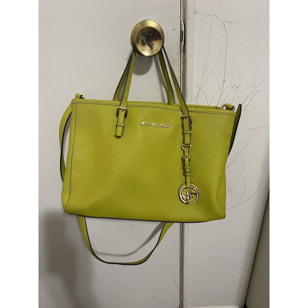 Michael Kors Jet Set Saffiano Leather Shoulder Bag Lemon 30H3GTVT8L